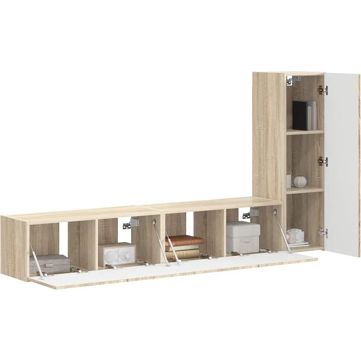 3 pcs TV-Schrankset, Fernsehschrank Wandmontiert Sonoma-Eiche Holzwerkstoff – Bild 3