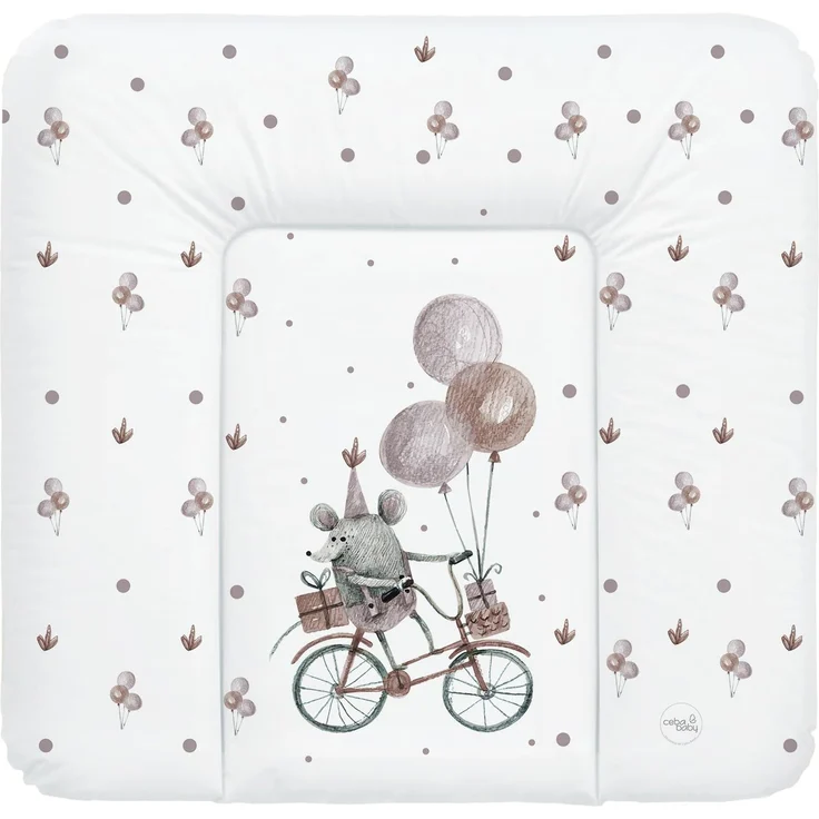Ceba Baby Wickelauflage – Wickelauflage für Neugeborene weich – Kissen Wickeltisch waschbar für Mädchen und Jungen – wasserdicht – 75x72 cm – Maus auf dem Fahrrad
