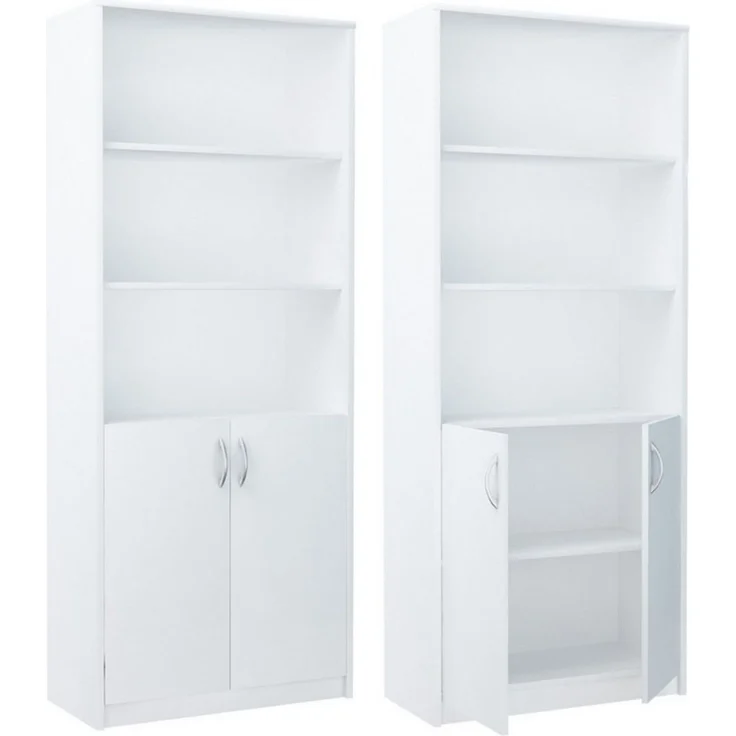 Home Collective Bücherregal mit 5 Ebenen und 2 Türen Mehrzweckschrank Haushaltsschrank, strapazierfähige Laminatplatte, 16 mm dick, mit 4 Einlegeböden, ideal für Schlafzimmer, Wohnzimmer, Flur Weiß – Bild 3