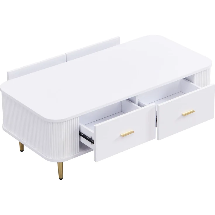 Couchtisch MDF mit 4 Schubladen & abgerundeten Kanten, 105x51x38 cm, Weiß – Bild 3