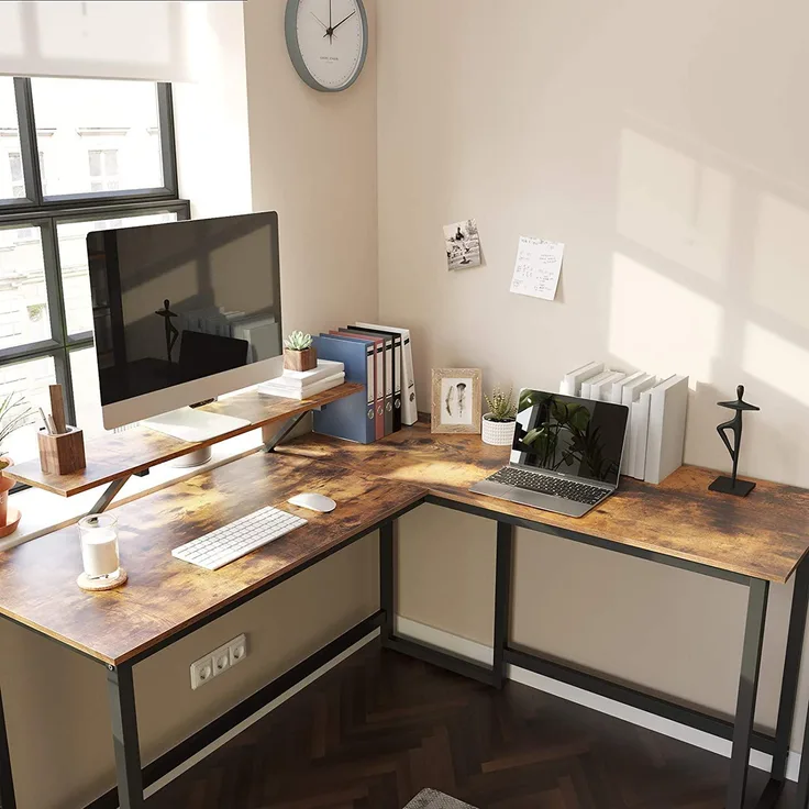 VASAGLE Schreibtisch, L-förmiger Computertisch mit beweglichem Monitoraufsatz, Eckschreibtisch, Büro, Arbeitszimmer, Gaming, platzsparend, einfache Mo [LWD56X]