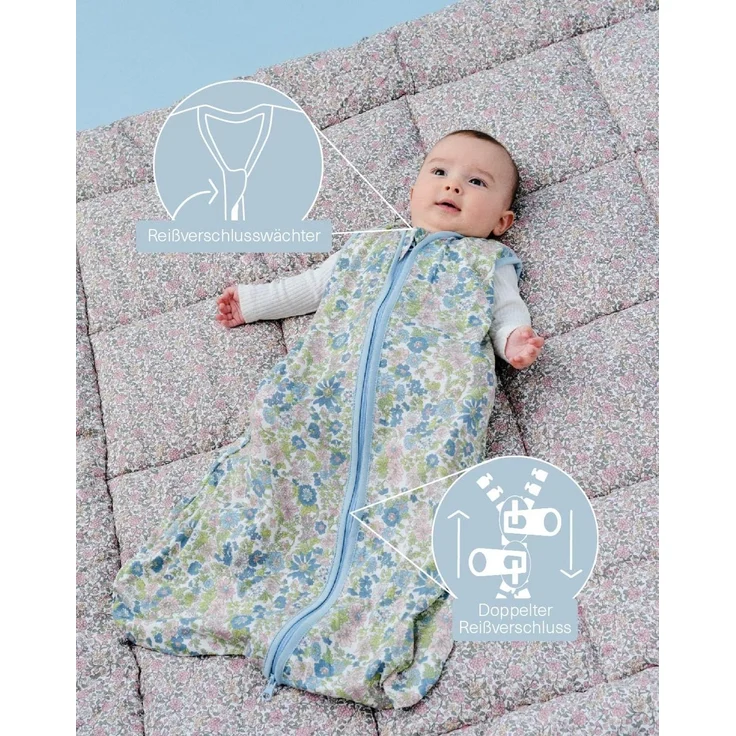 molis&co. Baby-Schlafsack. 0.5 TOG. Größe: 70 cm (0-6 Monate). Ideal für den Sommer. Commelina. 100% Baumwolle (Oeko-TEX 100). – Bild 2