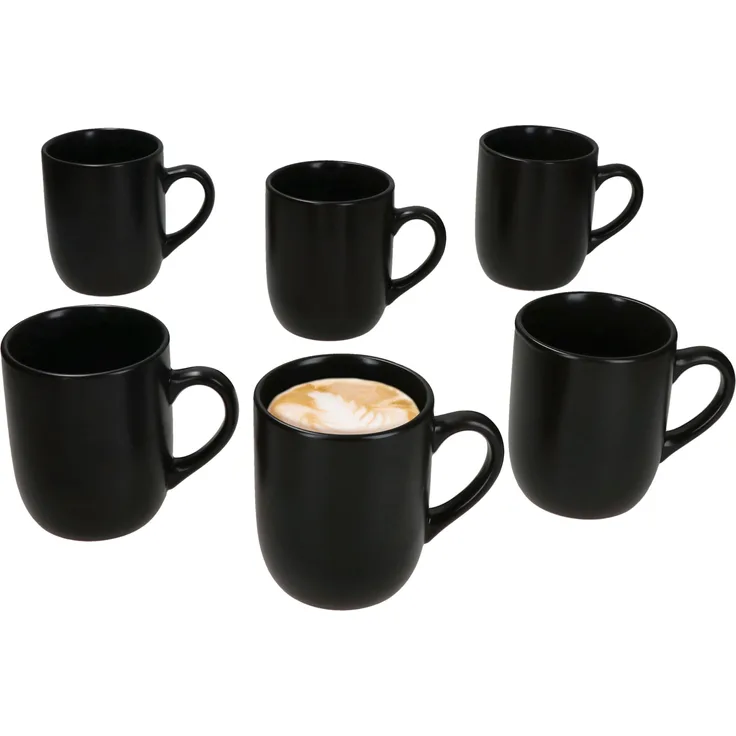 6x Panther Kaffeebecher 340ml H10,3cm schwarz Steingut-Tassen