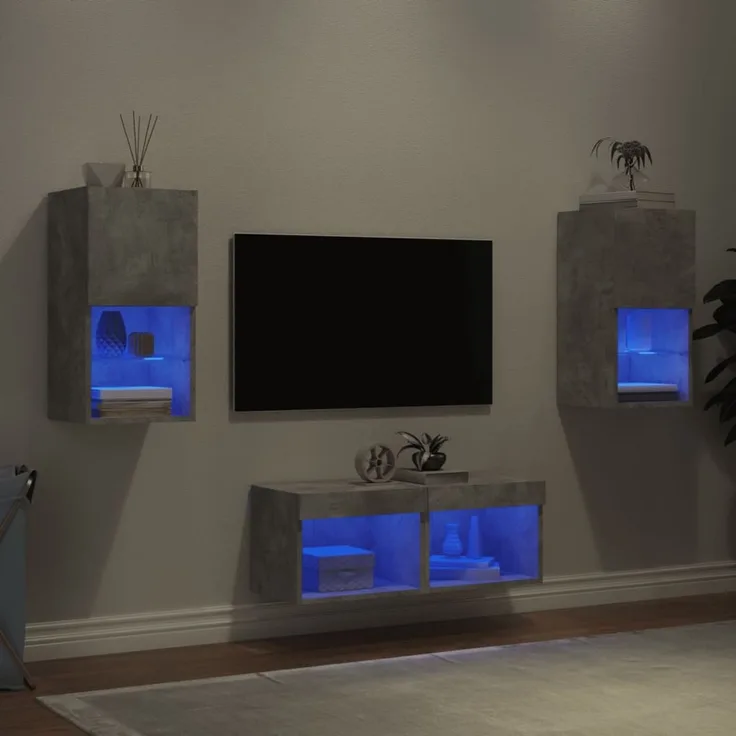vidaXL 4-tlg. TV-Wohnwand mit LED-Leuchten Betongrau 3216572