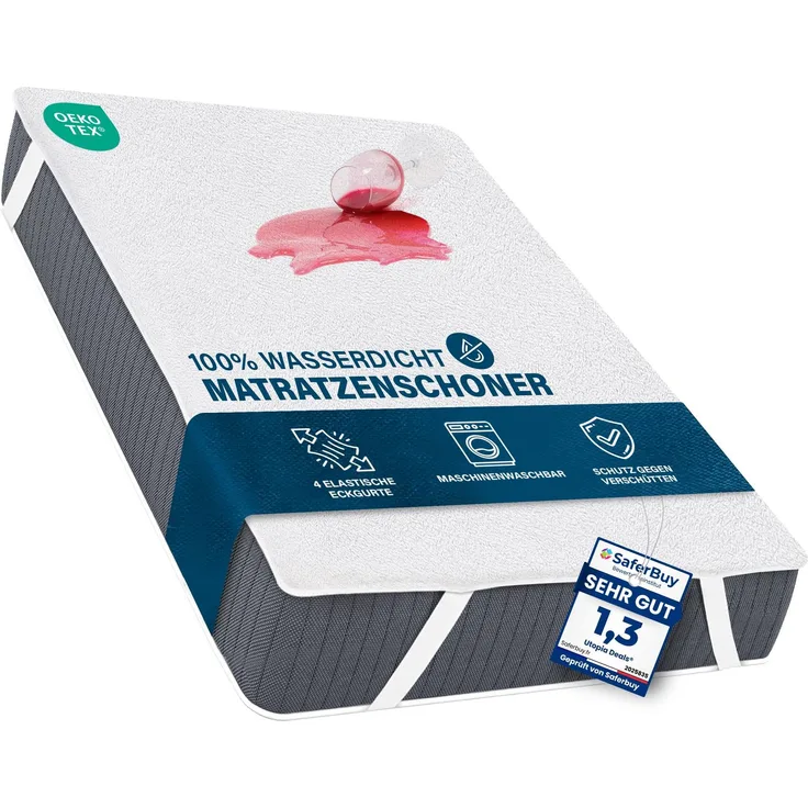 Utopia Bedding Matratzenschoner 160x190 cm Wasserdicht, Mit Elastisch Eckbändern, Oeko-TEX Zertifiziert Matratzenauflage Atmungsaktive, Matratzenschutz Weiß
