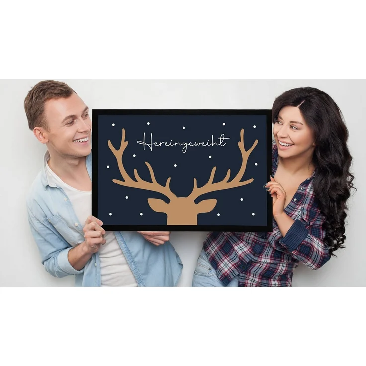 MoonWorks Fußmatte Fußmatte Weihnachten Hirsch-Geweih Wintermotiv Rentier Hereingeweiht, rechteckig – Bild 3