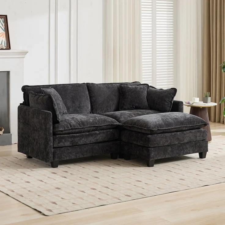 ZUBALIYA Sofa mit LED - Beleuchtung, mit Chenille - Bezug, mit Cordbezug, modular aufgebaut, aus Chenille, für Wohnzimmer und Apartments – Bild 6