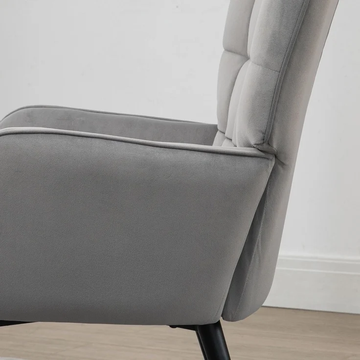 Ohrensessel mit Hocker, Loungesessel Relaxsessel Polstersessel Samtoptik Fernsehsessel Esszimmerstuhl bis 120 kg hellgrau--Hellgrau--73x77.5x98cm--YOUDENOVA – Bild 7