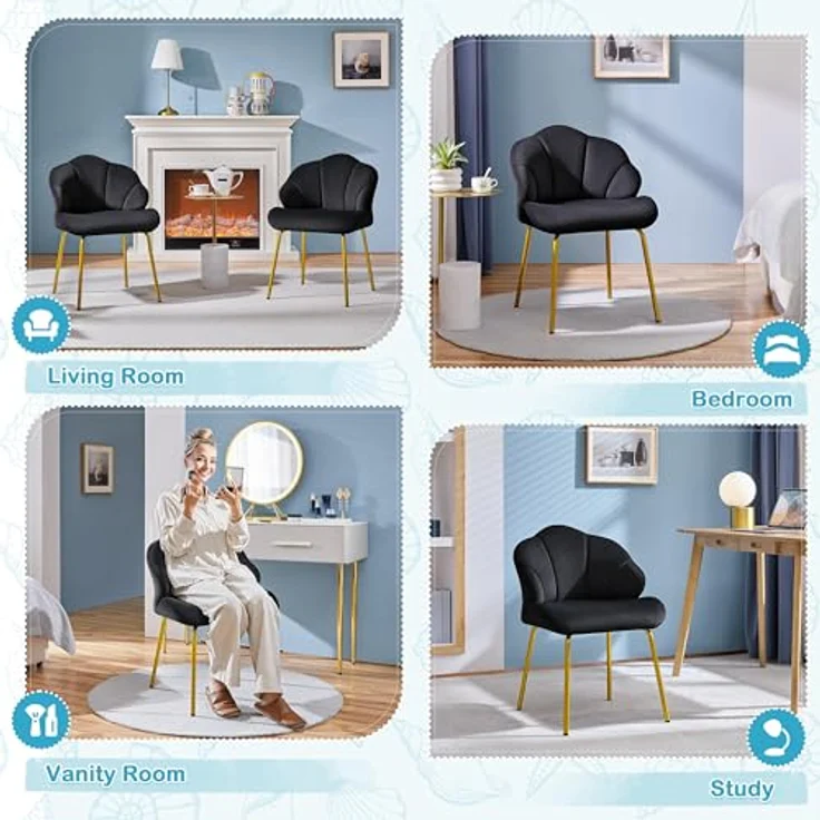 Yaheetech Sessel Loungesessel in Muschelform, Ohrensessel modern, Polsterstuhl mit Metallbeinen, Polyester, für Wohnzimmer/Schminktisch/Schlafzimmer, Schwarz – Bild 10