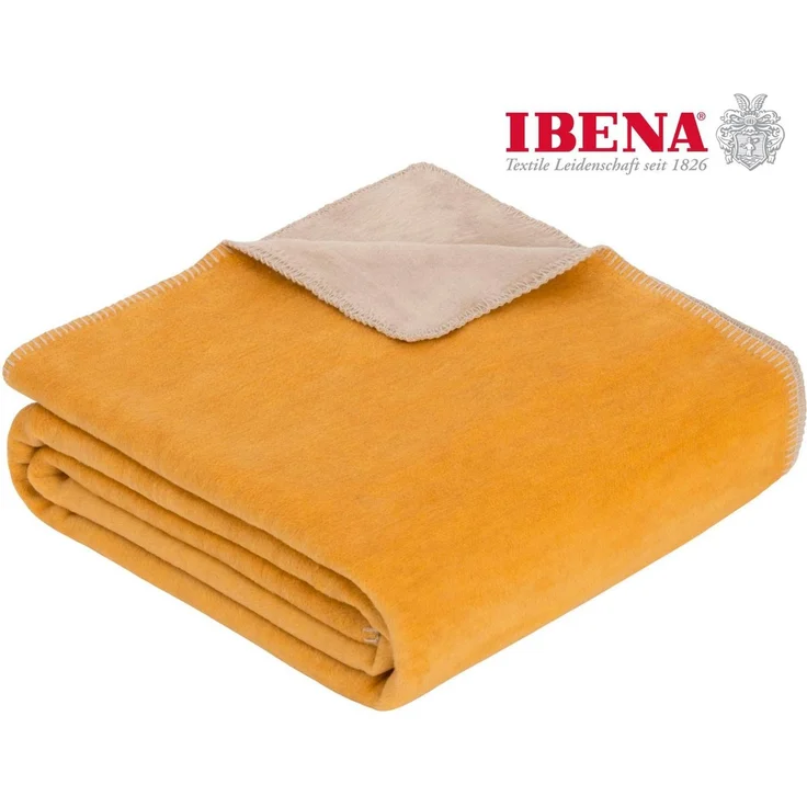 Ibena 'Dublin' Wohndecke, Jacquard gelb / natur, 150 x 200 cm – Bild 1