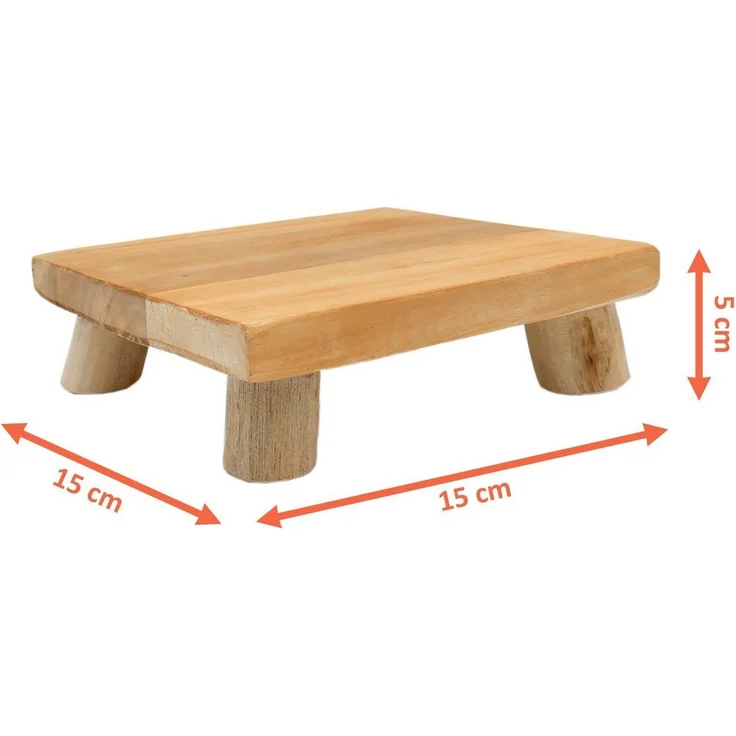 Spetebo Blumenständer Teak Blumenteller klein natur eckig - 15 cm (Packung, 1 St, mit 4 Füßen), Mini Holz Pflanzenhocker – Bild 2