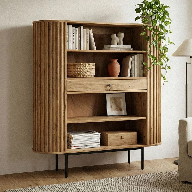 FINEBUY Bücherregal FB60543 Standregal Massivholz 105cm Wohnregal Standregal Stauraumregal, Funktionale Aufbewahrung im zeitlosen Look, Natürliches Möbelstück mit klarer Linienführung – Bild 2