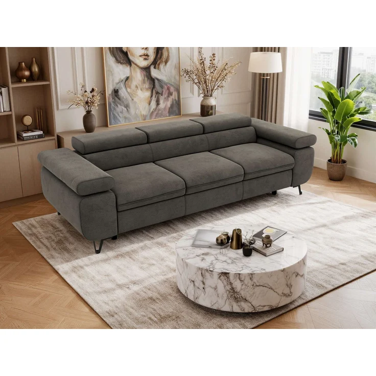 3-Sitzer Polstersofa PETER, verstellbaren Armlehnen und Kopfstütze, breite 262 cm, Gepolsterte Couch, Wellenfeder - Dunkelgrau Velvet – Bild 5