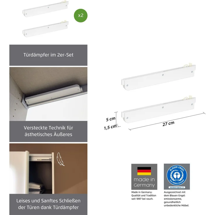 rauch Zubehör, Schwebetürendämpfer, 2er-Set, SOFT-CLOSE, für 2- bis 3-türige Schwebetürenschränke von rauch mit einer Schranktiefe von 62 cm – Bild 4