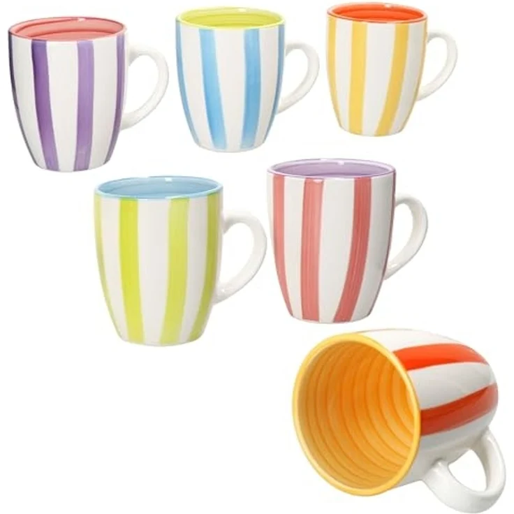 MamboCat Becher Summer Stripes 6er Set Kaffeebecher 340ml bunt Streifen Steingut-Tasse, Steingut – Bild 2