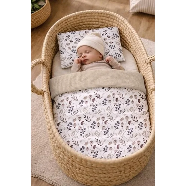 Babynest Nestchen Baby Set für Neugeborene – 5-teilig – Kuschelnest aus 100% Baumwolle & Waffelpique – Babykokon tragbar – für Babybett, Kinderbett & Kinderwagen – OEKO-TEX - Zweige und Sand – Bild 5