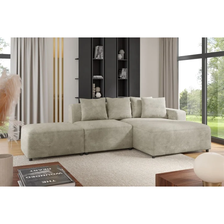 Polsterhocker Designerhocker Hocker MEGAN in Stoff Poso Beige – Bild 2