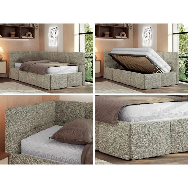 Jugendbett 90x200 ARVO Polsterbett mit Bettkasten, Stauraum & Gasdruckfeder, Modernes Design mit Kopfteil, Foam Matratze - Grau Strukture - MIRO LUX - Links Seite – Bild 2