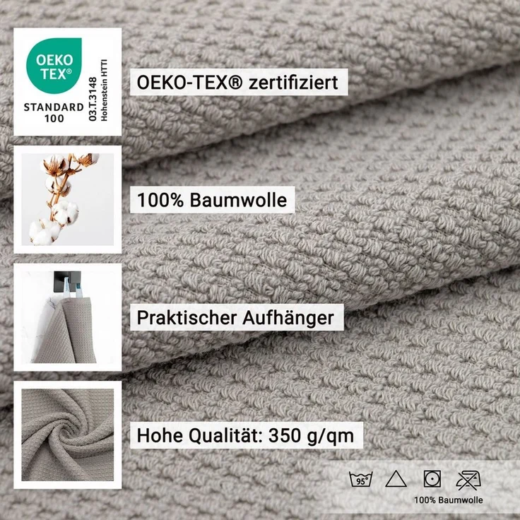 ZOLLNER Handtücher, Zwirnfrottier (6-St), 50 x 70 cm, 100% Baumwolle – Bild 2