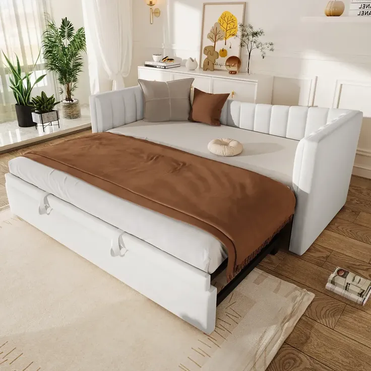 Schlafsofa mit Lattenrost und Ausziehbett, Bettfunktion, 90x200 cm/180x200 cm, Einzelbett, Polsterbett, Samt – Bild 3