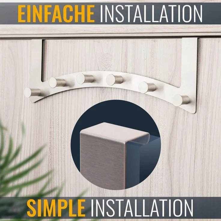 RICOO Garderobenleiste Tür Hakenleiste Hängegarderobe Türhakenleiste aus Stahl 6 Haken (2-er Set / 2 Stk. / MH027S-6x2, 2 St, Türgarderobe Garderobenhaken Tür Hakenleiste Platzsparende Garderobe), Garderobe ohne Bohren Kleiderhaken Tür bis max 18mm Tür... – Bild 1