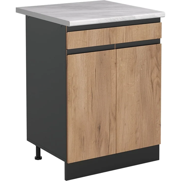 Küchenunterschrank R-Line Goldkraft Eiche/Anthrazit 60 cm mit Schublade Arbeitsplatte Marmor Vicco – Bild 1