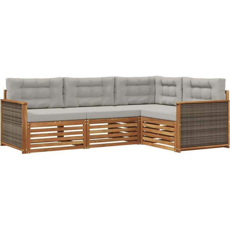 vidaXL Outdoor-Sofagarnitur 4 stk. 4-Sitzer Natur und Hellgrau 3383289 – Bild 2