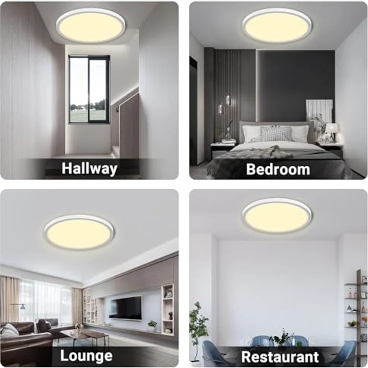LQWELL® Deckenleuchte LED Deckenlampe, IP44 Wasserfest Badlampe Rund Flach 50W 3000K 5500LM Modern Schlicht Lampe Dünn für Wohnzimmer Badezimmer Schlafzimmer Küche Balkon Keller, 600 * 25mm – Bild 7