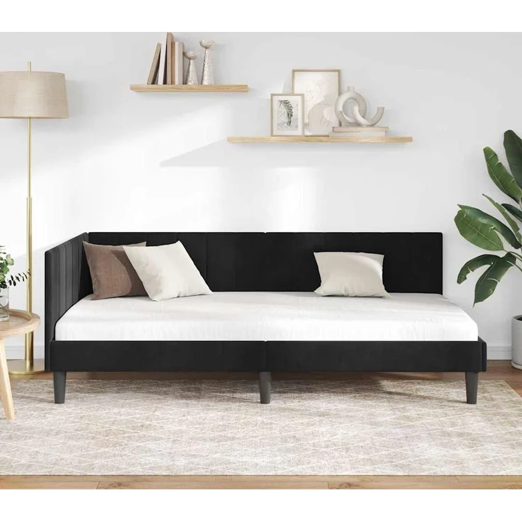 vidaXL Eckbettgestell mit Kopfteil Schwarz 90 cm x 190 cm Samt 42016343 – Bild 2