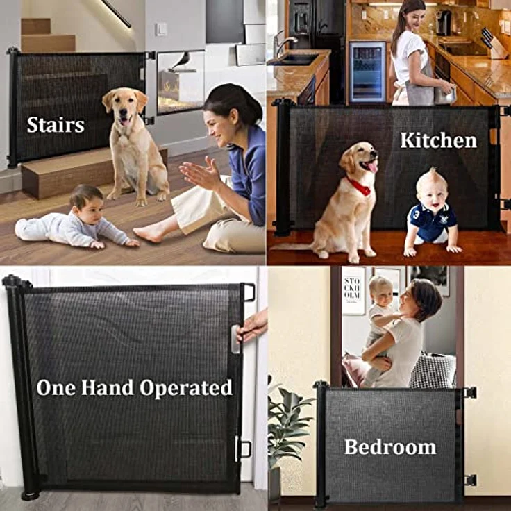 Treppenschutzgitter Türschutzgitter Ausziehbar 0-150 cm,Baby Absperrgitter Schutzgitter Treppe für Kinder,Katzen und Hunde,Geeignet für Innen Außenbereich (Schwarz-150CM) – Bild 6