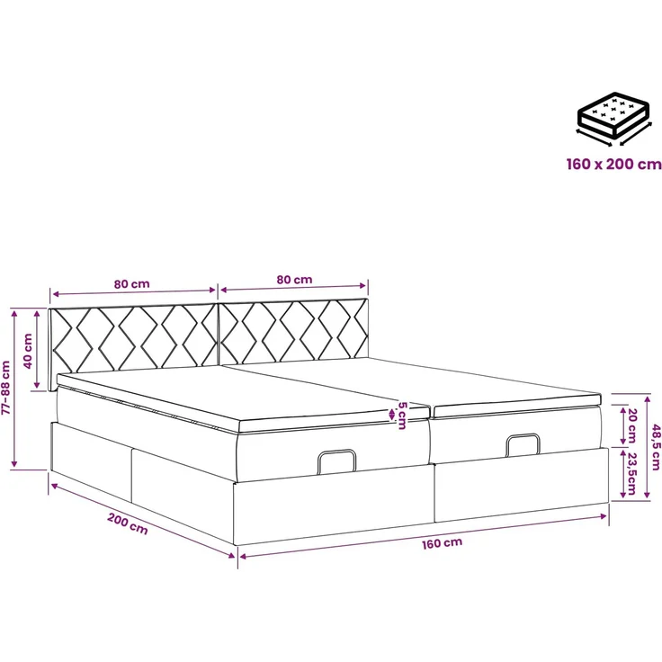 vidaXL Ottoman Bett mit Matratze mit Kopfteil 2 Stk. Dunkelgrau Stoff 3456706 – Bild 12