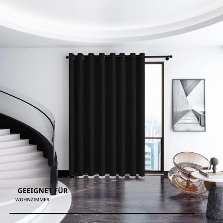 Deconovo Blickdichte Gardinen mit Ösen Verdunklung Thermovorhang Schwarz | 1 Stück, H242 x B254 cm, Ösenschal, Kälteschutz und Hitzeschutz, Abdunkelnd, Sichtschutz für Schlafzimmer, Blackout Curtain – Bild 4