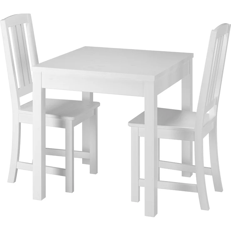 Klassische kleine Essgruppe Tisch 2 Stühle Kiefer Massivholz waschweiß 90.70-50 A W Set 22 – Bild 1