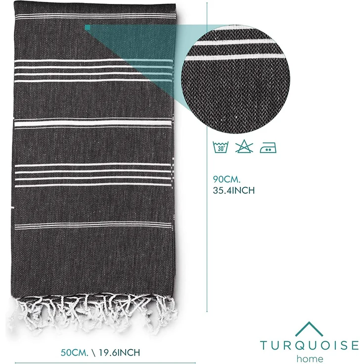 Turquoise Home 2er Pack Pestemal Küchetuch Handtuch 50x90cm Putztuch Schwarz – Bild 2