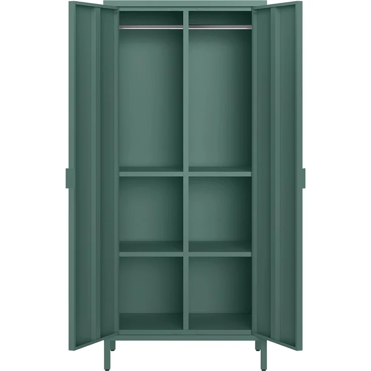 skølm 'Ituri' Kleiderschrank, Metall, 170x45x80 cm, dunkelgrün, Garderobe mit 4 Fächern und 2 Kleiderstangen – Bild 10