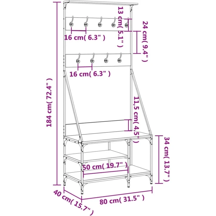 vidaXL Kleiderständer mit Schuhablage Braun Eichen-Optik 80x40x184 cm 837866 – Bild 5