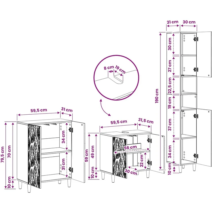 vidaXL 3-teiliges Badezimmer-Schranksystem DELFT Altholz Holzwerkstoff 3417466 – Bild 7