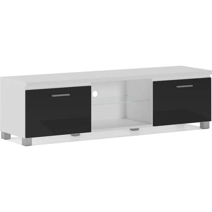 Skraut Home - Modularer TV-Schrank für Wohnzimmer - 42 x 150 x 40 cm - Integriertes LED-Beleuchtungssystem - Geeignet für 32/40/50/55/60/65" Fernseher - Tür mit Griff - Glasregal