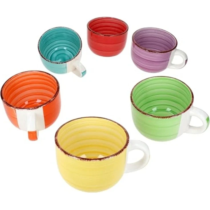 MamboCat Becher 6er Set Uni Jumbotasse 400ml 6 Personen bunte XL-Becher Kakao Kaffee, Steingut – Bild 2