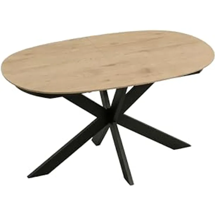 byLIVING Ausziehbarer Esstisch Nevada 140x90 cm, erweiterbar auf 180 cm Mittelauszug Butterfly Funktion, Ovaler Tisch Esszimmer, Eiche Optik, Metallfuß Schwarz stabil, Maße: 140-180 x 90, H 75 cm