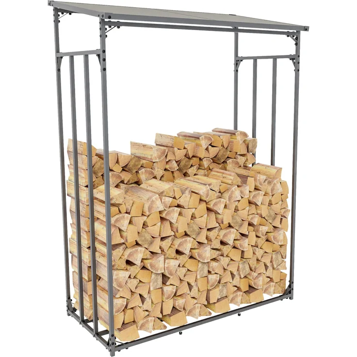DELUKE® Kaminholzregal aussen mit Abdeckung HEOD - für Feuerholz Brennholzregal aussen Kaminholzunterstand Kaminholzständer draussen Feuerholzregal aussen, 70x130x185, Stahl, Ohne Plane
