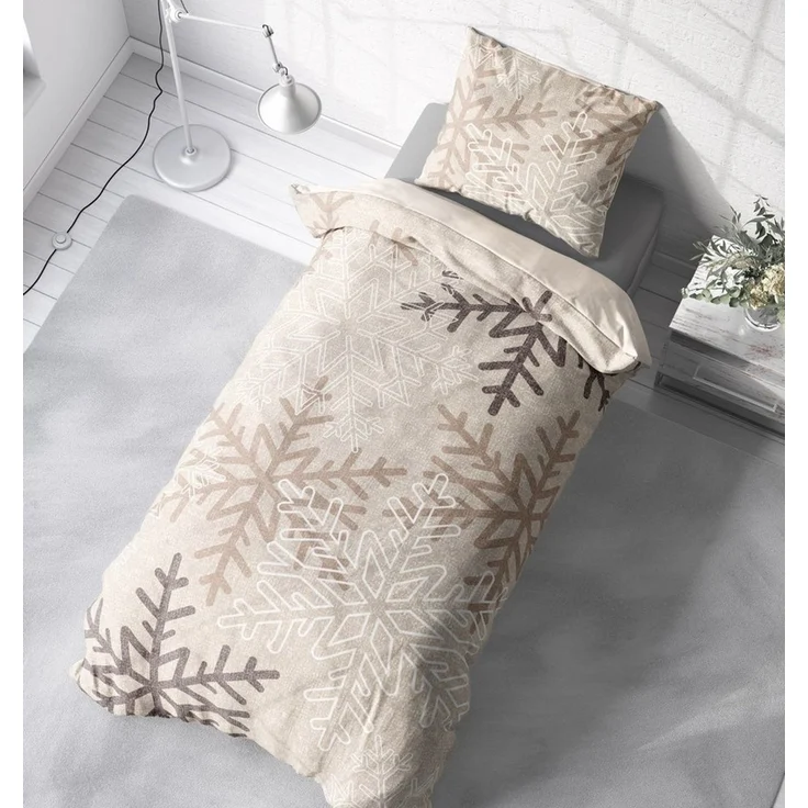 One Home Bettwäsche Winter Snowflakes, Flanell, 2 teilig, Kristalle und Schneeflocken, kuschelig warme weiche Baumwolle Biber – Bild 4