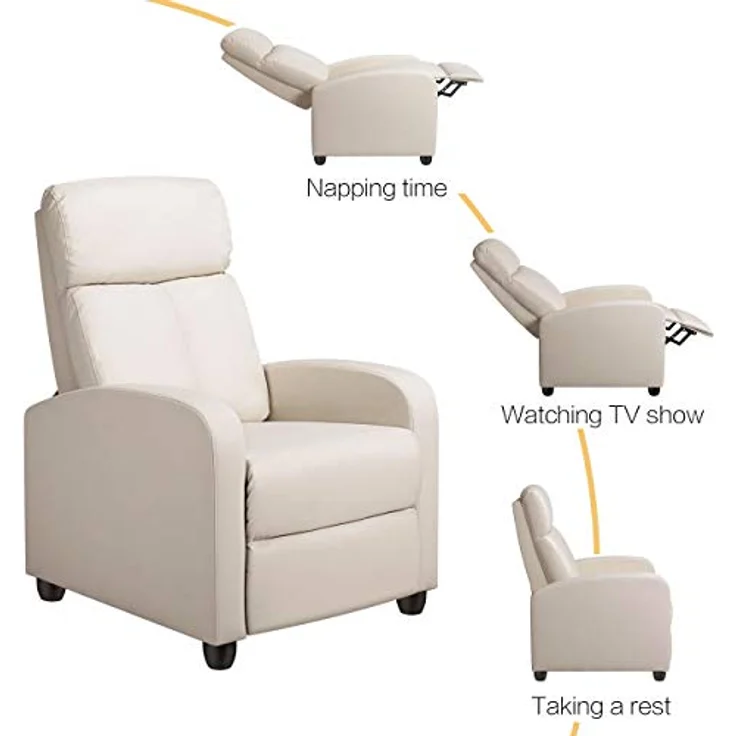Yaheetech Relaxsessel Fernsehsessel Ruhesessel Liegesessel mit Liege-Funktion Polstersessel Kunstleder verstellbar Einzelliegesessel Wohnzimmer Schlafzimmer Heimkino Beige – Bild 6