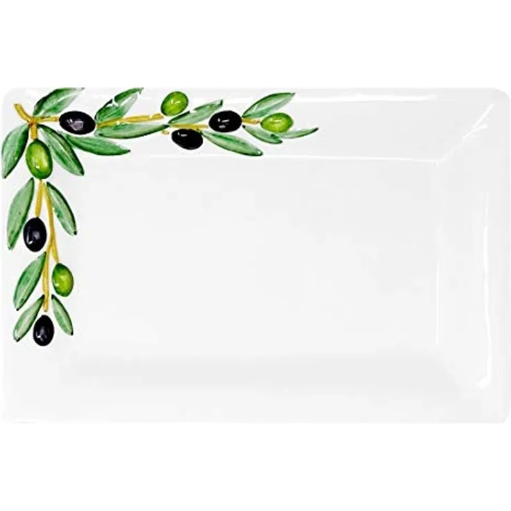 Lashuma Servierteller Olive, Keramik, (1-tlg, 32 x 20 cm), eckige Anrichteplatte handgemacht aus Italien