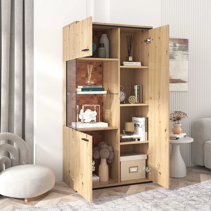 Merax Moderne Vitrine mit LED-Beleuchtung - 150Hx78Bx40Tcm - Glastür, Mehrzweckregale, 15 Farboptionen, Schaukasten – Bild 6