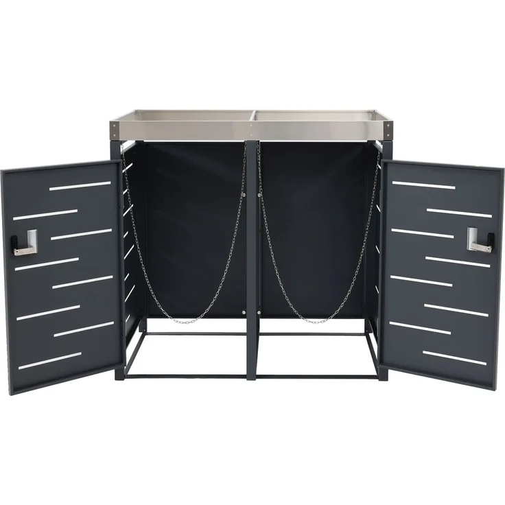 2er-Mülltonnenverkleidung HWC-H40b, Mülltonnenbox, Pflanzkasten Edelstahl-Metall-Kombi 39kg 110x115x62cm erweiterbar – Bild 8