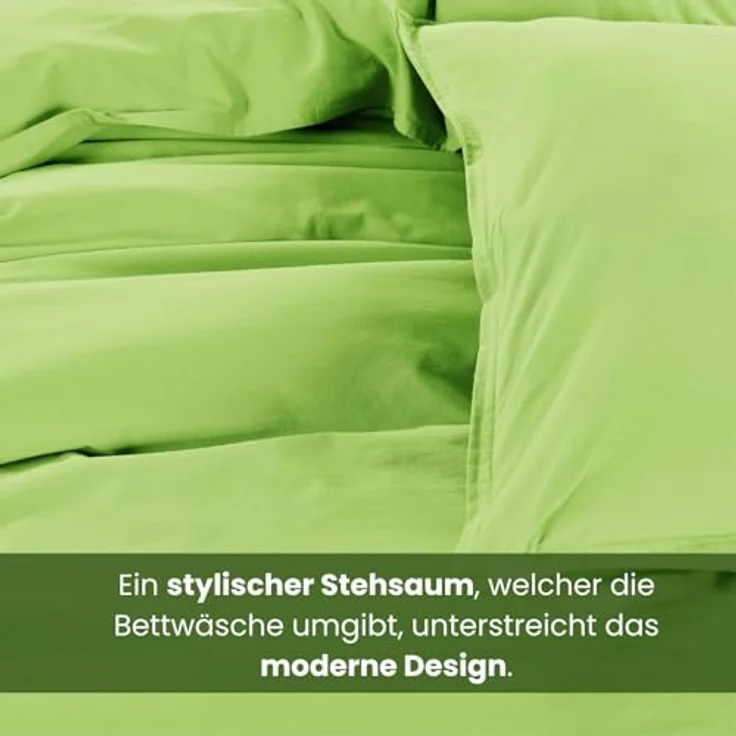 wometo Renforce-Bettwäsche Set, Hellgrün, 155x220 cm, Oeko-Tex® zertifiziert, Waschmaschine bis 60°C, Reißverschluss – Bild 5