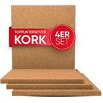 wortek Topfuntersetzer Kork Untersetzer Pfannen Töpfe Teller Gläser Unterlage, Zubehör für Töpfe und Pfannen und Teller und Vasen & Co, Set, 4-tlg, eckig