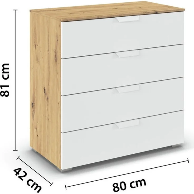 rauch Aditio Box, Kommode, 4 Schubladen, mit Softclose-Funktion, Farbe Weiß/Eiche Artisan, BxHxT 80x81x42cm – Bild 4