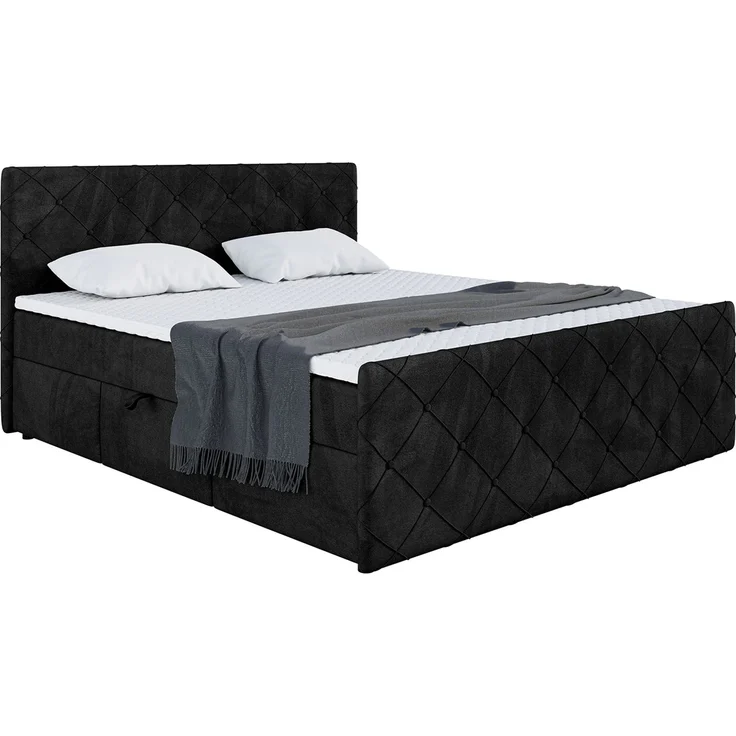 MEBLINI Boxspringbett HENRY 180x200cm - H3P/Schwarz Samt - mit Bettkasten - Polsterbett - Doppelbett mit Topper & Taschenfederkern-Matratze – Bild 2